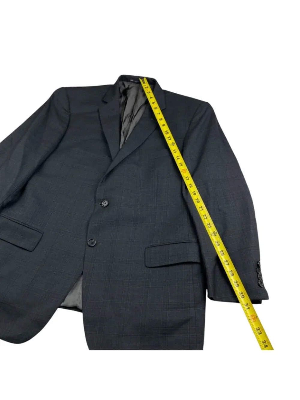 Hart Schaffner Marx Men's 100% Wool 2-Button Blazer Navy Blue Plaid • USA • 46R